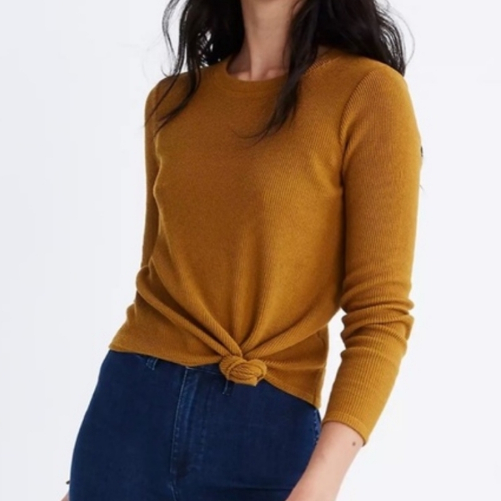 Madewell Texture & Thread Jacquard Knot-Front "Antique Gold" Ribbed Top